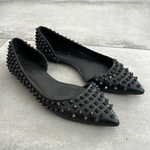 Used Women Zara Flats Black Studded Point Toe Slip On Edgy EU 41 | US 10